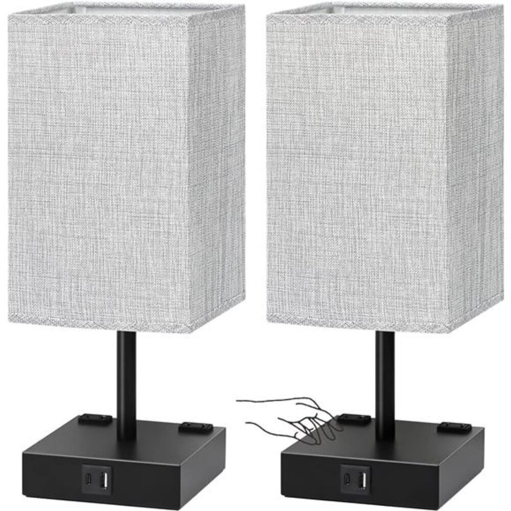Bedside Table Lamps Set of 2 - Touch Nightstand Lamp for Bedroom with USB